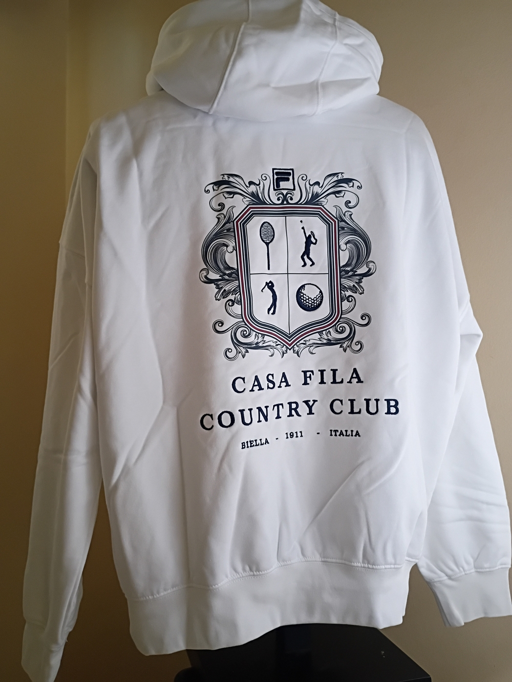 Fila White Hooded Sweatshirt with Black Crest Graphic